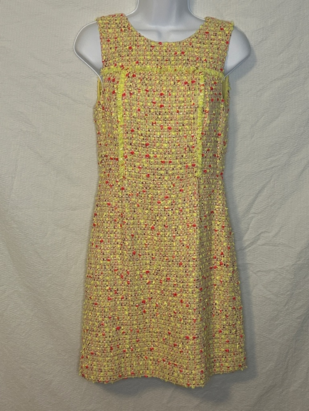 J. Crew Collection Yellow Tweed Mini Sheath Dress, Size 2